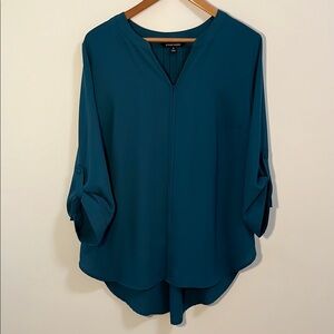 41 Hawthorn top blouse tunic womans plus size 2X teal relax loose fit 3/4 Sleeve